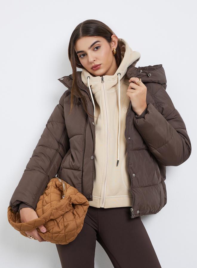 Styli Brown Regular Fit Hooded Padded Coat - Image 1
