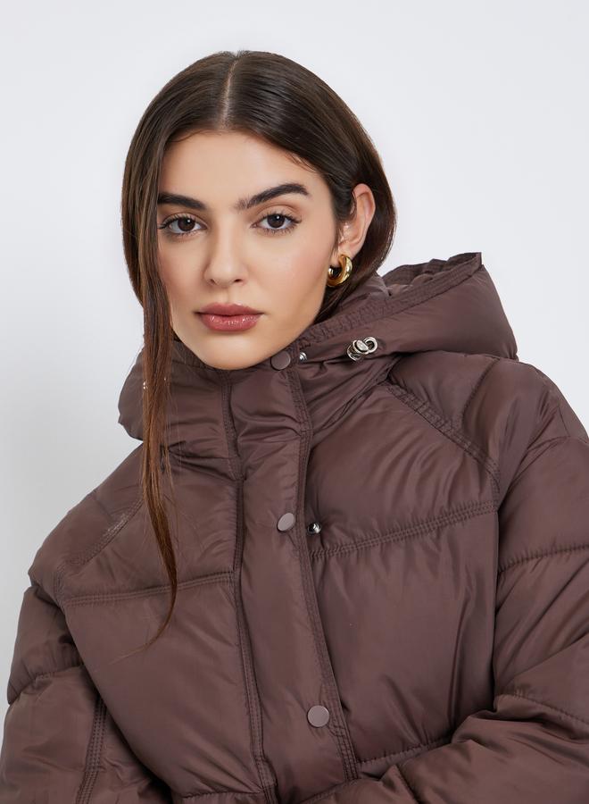 Styli Brown Regular Fit Hooded Padded Coat - Image 4