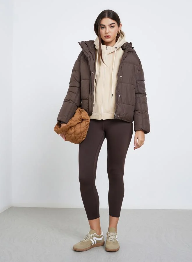 Styli Brown Regular Fit Hooded Padded Coat