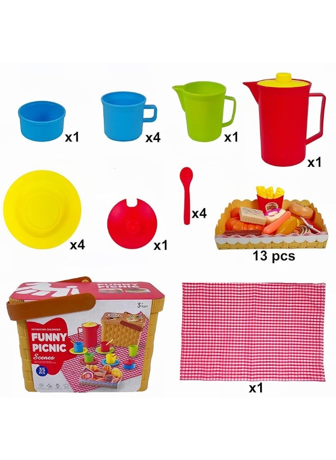 RAINBOW TOYFROG - Tea Party Set Picnic Basket Toy-Kids Pretend Play Food Toys with Plastic Tea Set, Kids Picnic Basket, Toy Food Mis Pastelitos-Tea Set Toddler Toys for Girls and Boys - Image 1