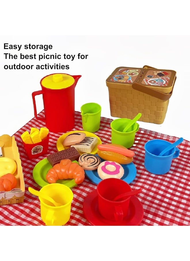 RAINBOW TOYFROG - Tea Party Set Picnic Basket Toy-Kids Pretend Play Food Toys with Plastic Tea Set, Kids Picnic Basket, Toy Food Mis Pastelitos-Tea Set Toddler Toys for Girls and Boys - Image 1