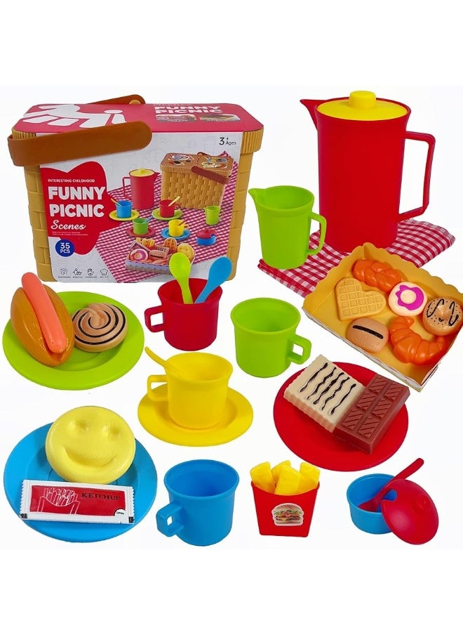 RAINBOW TOYFROG - Tea Party Set Picnic Basket Toy-Kids Pretend Play Food Toys with Plastic Tea Set, Kids Picnic Basket, Toy Food Mis Pastelitos-Tea Set Toddler Toys for Girls and Boys - Image 1
