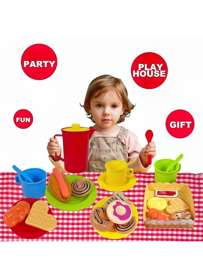 RAINBOW TOYFROG - Tea Party Set Picnic Basket Toy-Kids Pretend Play Food Toys with Plastic Tea Set, Kids Picnic Basket, Toy Food Mis Pastelitos-Tea Set Toddler Toys for Girls and Boys - Image 1