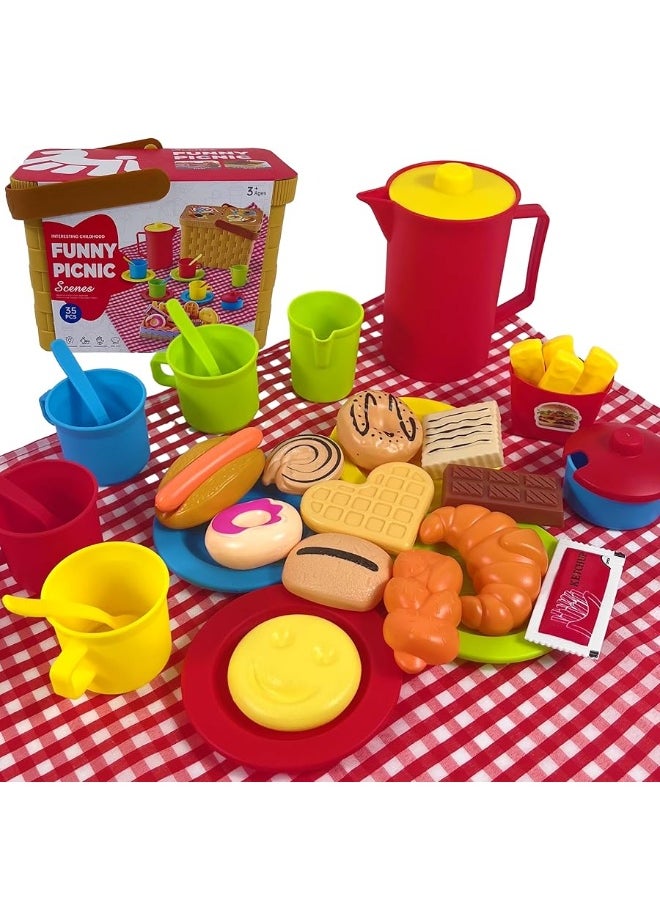 RAINBOW TOYFROG - Tea Party Set Picnic Basket Toy-Kids Pretend Play Food Toys with Plastic Tea Set, Kids Picnic Basket, Toy Food Mis Pastelitos-Tea Set Toddler Toys for Girls and Boys - Image 1