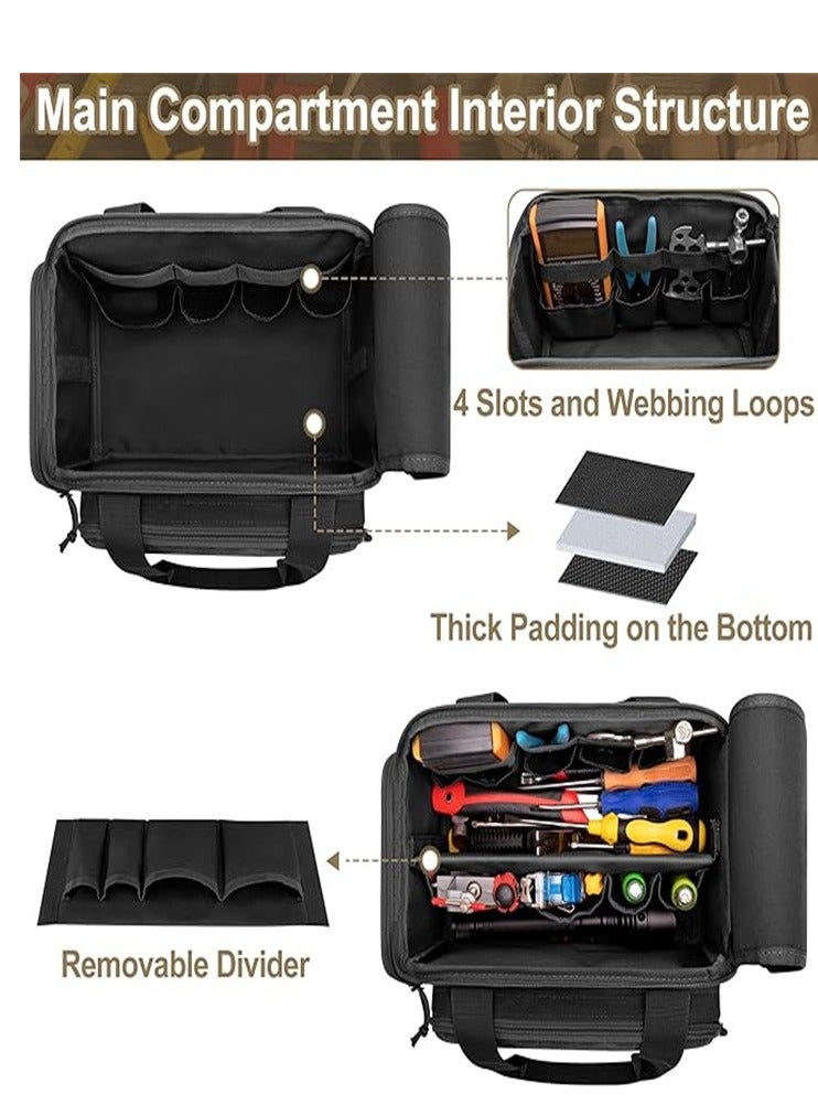 Tool Bag with Anti-friction Bottom, Men's Hand Tool Storage Bag, Electrician Tool Bag, Multi-function Work Tote Bag for Repairman, Carpenter, Craftsman Home Storage, Black  - Image 2