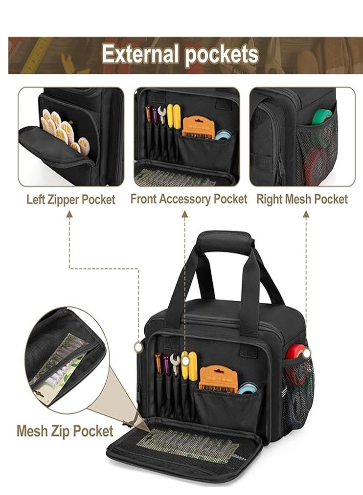 Tool Bag with Anti-friction Bottom, Men's Hand Tool Storage Bag, Electrician Tool Bag, Multi-function Work Tote Bag for Repairman, Carpenter, Craftsman Home Storage, Black  - Image 3