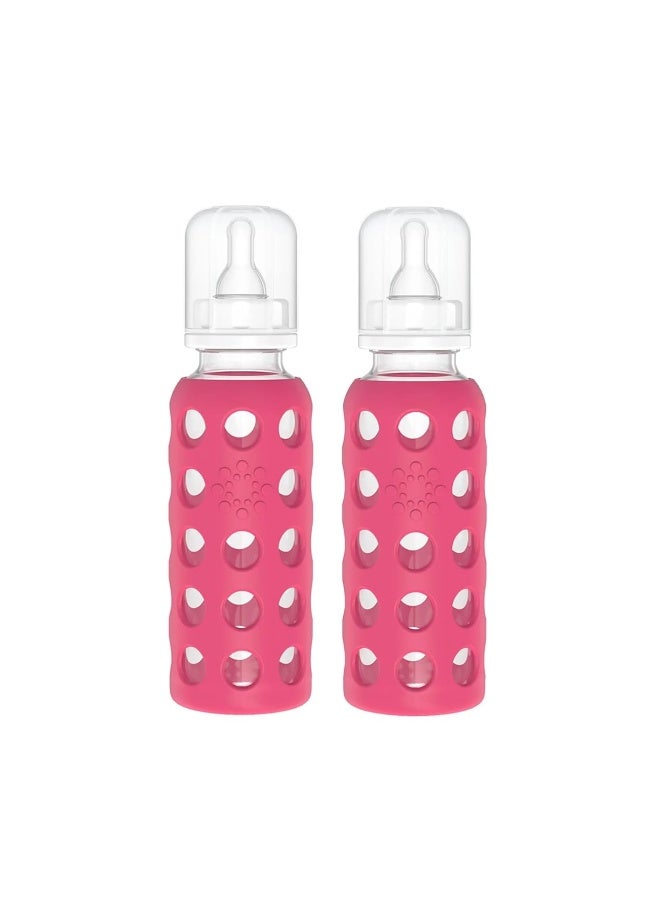 Lifefactory Glass Baby Bottle BPA Free | Protective Silicone Sleeve | 9 oz Pack of 2 | Raspberry - Image 1
