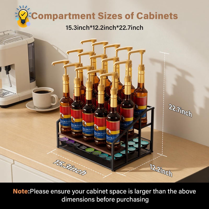 kimilus Coffee Syrup Rack Organizer, 4-Tier 12 Bottle Syrup Rack with 35 K Cup Drawer for Coffee Bar, Countertop Bottle Holder Stand for Dressing for Kitchen Cafe Station - Image 4