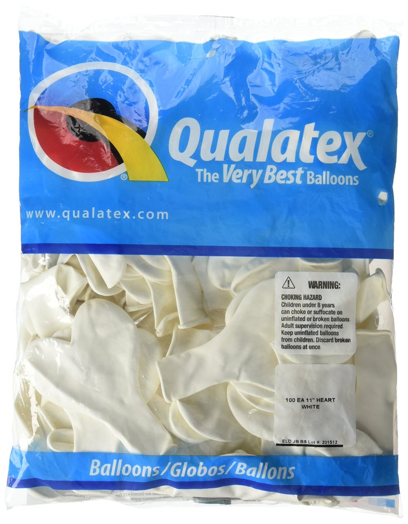 Pioneer Balloon Company Heart Latex Balloon 11 White Pack of 100