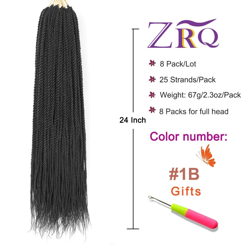 ZRQ Senegalese Twist Crochet Hair For Black Women 24 Inch Long PreTwisted Crochet Hair 25 Strands Pre Looped Crochet Braids 8 Packs Crochet Twist Hair - Image 3