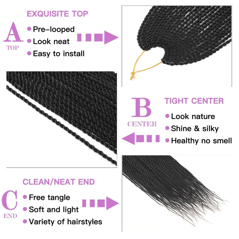 ZRQ Senegalese Twist Crochet Hair For Black Women 24 Inch Long PreTwisted Crochet Hair 25 Strands Pre Looped Crochet Braids 8 Packs Crochet Twist Hair - Image 4