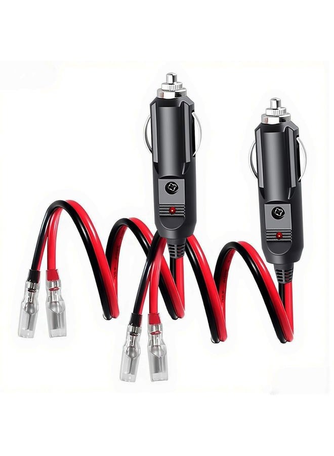 LIXINTIAN 14 AWG Male Plug Cigarette Lighter Adapter Cord,[2 Pack] 12V Male Cigarette Lighter Plug Extension Cable with LED Lightwith LED Light and 15A Fuse- 30cm/1ft - Image 1