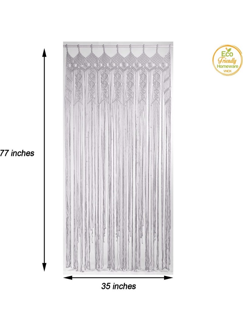 Antikiano Macrame Curtains Boho, Beaded Curtains for Doorways, Macrame Wall Hanging, Bead Doorway Curtain, Boho Backdrop, Hanging Beads for Doorways, Beaded Curtain L77 x W35, Grey - Image 2