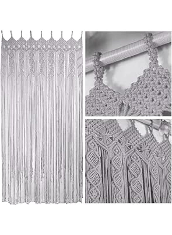Antikiano Macrame Curtains Boho, Beaded Curtains for Doorways, Macrame Wall Hanging, Bead Doorway Curtain, Boho Backdrop, Hanging Beads for Doorways, Beaded Curtain L77 x W35, Grey - Image 1