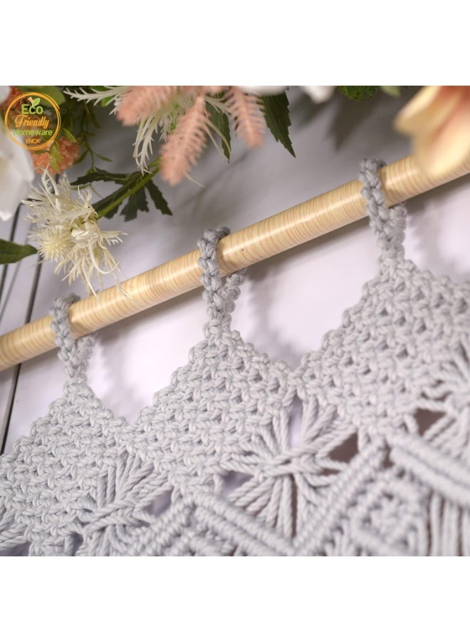 Antikiano Macrame Curtains Boho, Beaded Curtains for Doorways, Macrame Wall Hanging, Bead Doorway Curtain, Boho Backdrop, Hanging Beads for Doorways, Beaded Curtain L77 x W35, Grey - Image 3