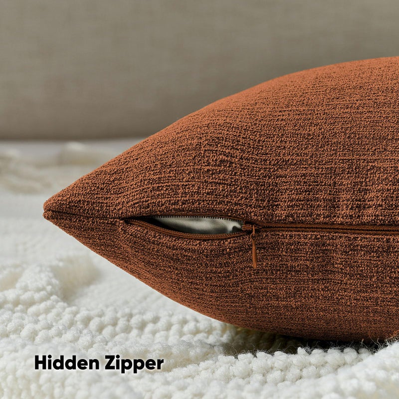 FUTEI Rust Chenille Decorative Throw Pillow Covers 18x18 Inch Set of 2,Soft Cozy Faux Linen Textured Cushion Case,Farmhouse Home Decor for Couch Living Room - Image 3