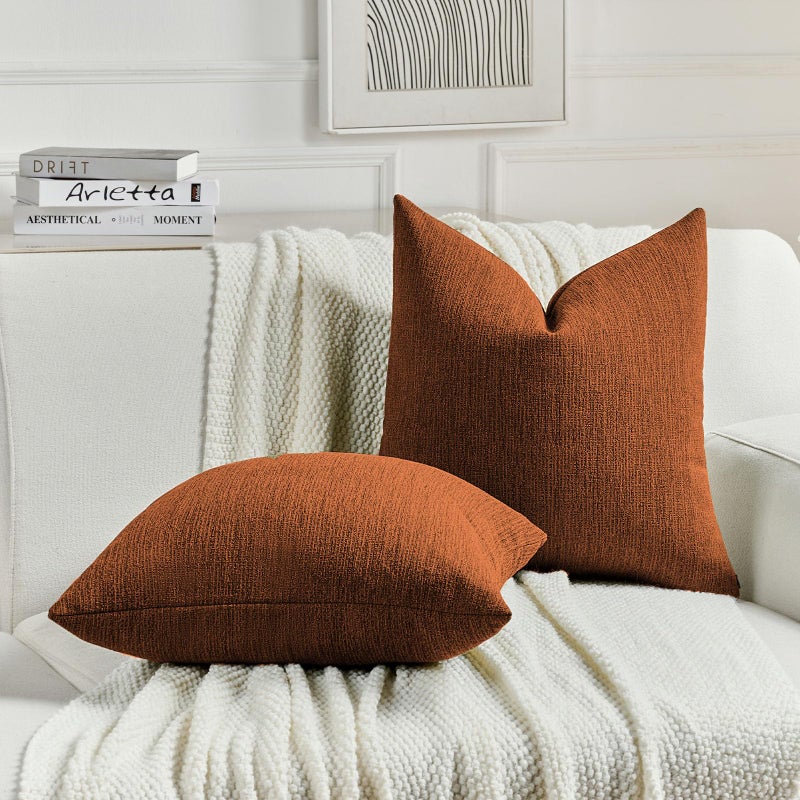 FUTEI Rust Chenille Decorative Throw Pillow Covers 18x18 Inch Set of 2,Soft Cozy Faux Linen Textured Cushion Case,Farmhouse Home Decor for Couch Living Room - Image 5