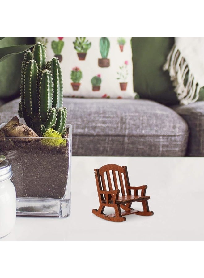 NUOBESTY Doll House Rocking Chairs Wooden Miniature Chairs Dollhouse Furniture Ornament Decor for Dollhouse Fairy Garden Accessories Brown - Image 1