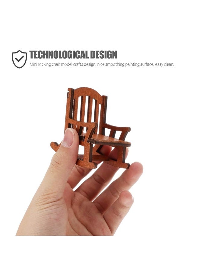 NUOBESTY Doll House Rocking Chairs Wooden Miniature Chairs Dollhouse Furniture Ornament Decor for Dollhouse Fairy Garden Accessories Brown - Image 5