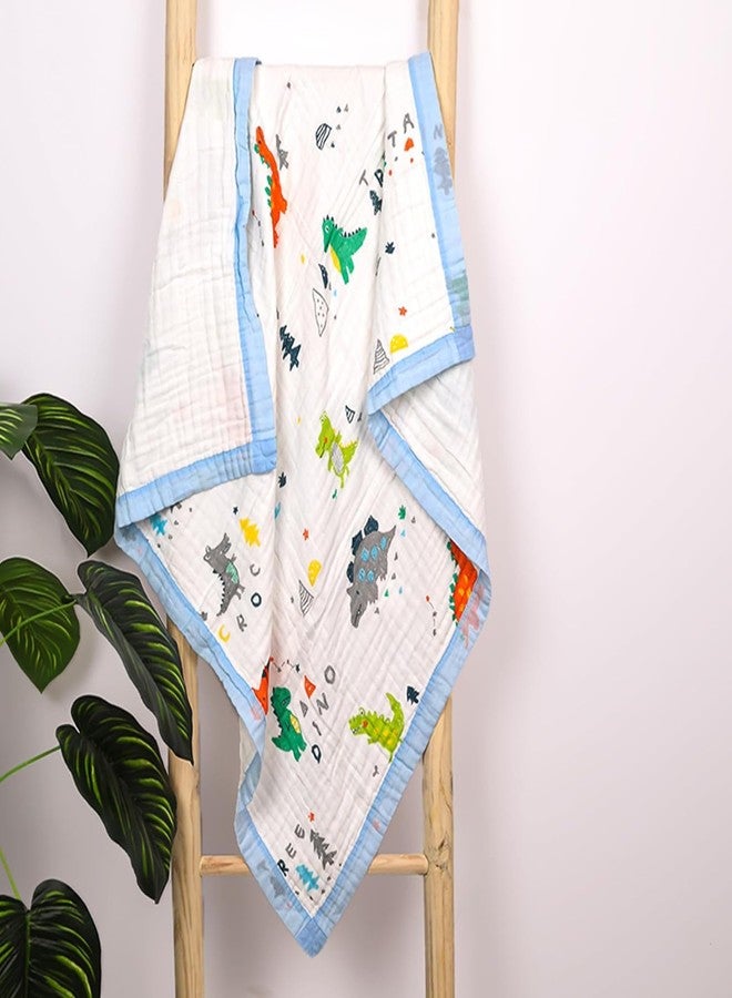 VOIDROP 6-Layer Baby Muslin Blanket 110x110 cm Organic Muslin Print | Soft Lightweight Swaddle | Breathable Baby Quilt for Newborns, Infants & Toddlers | Multi-Purpose Receiving Blanket (Sky Blue) - Image 4