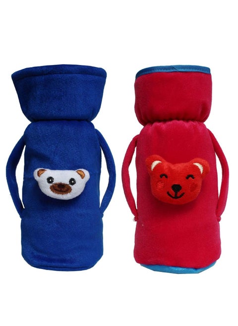 Baby Feeder Bottle Covers 2 Pcs Blue and Red Soft Stretchable Pouch Combo Comfortable Hand Grip Easy to Maintain Great Gift Option