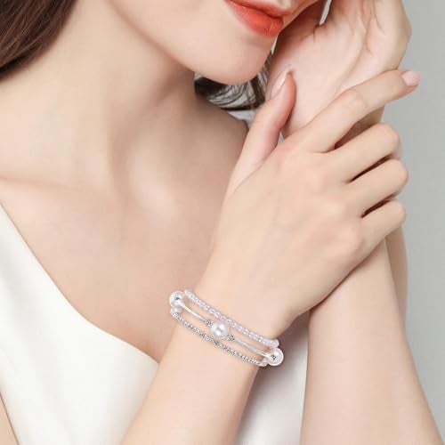 Plexaris Pearl Bracelet for Women, Adjustable Spring Bangle with Elegant Design, Silver Jewelry for Bridal Party Favors, Gifts - Image 5