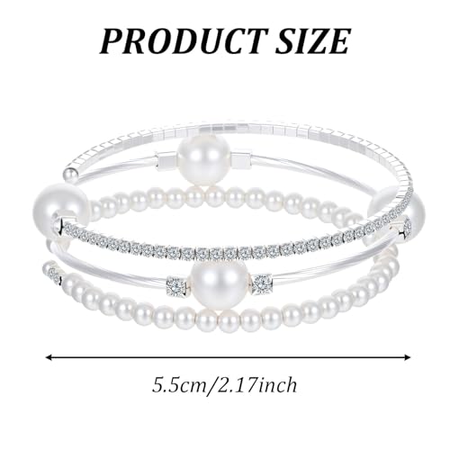 Plexaris Pearl Bracelet for Women, Adjustable Spring Bangle with Elegant Design, Silver Jewelry for Bridal Party Favors, Gifts - Image 2