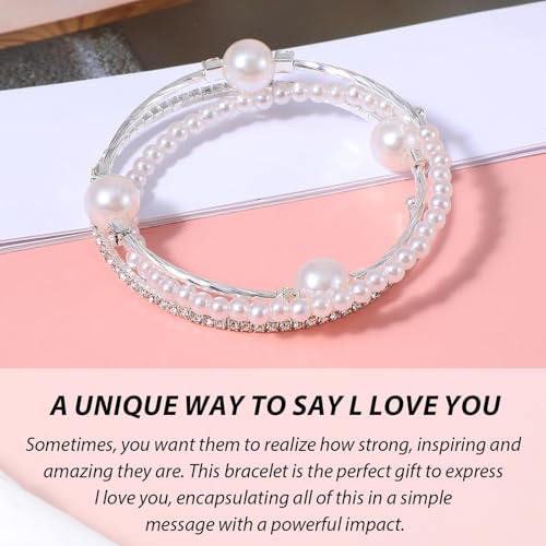 Plexaris Pearl Bracelet for Women, Adjustable Spring Bangle with Elegant Design, Silver Jewelry for Bridal Party Favors, Gifts - Image 3