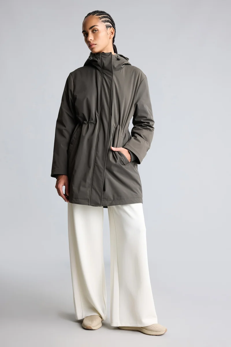 Defacto  Regular Fit Gathered Waist Hooded Long Jacket for Women | Best Price UAE