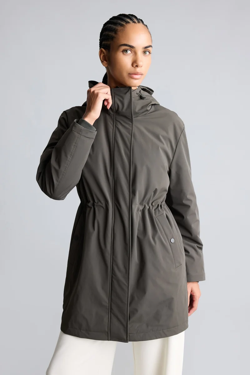 Defacto  Regular Fit Gathered Waist Hooded Long Jacket for Women | Best Price UAE