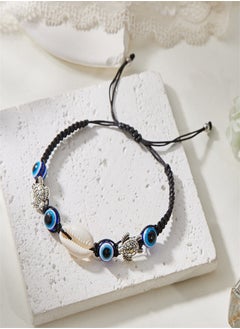 Catei Karrui Handcrafted Evil Eye Beaded Bracelet with Sea Turtle Shell and Blue Eye Beads Adjustable Bolo Style  - Image 2