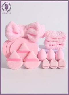 KHAJUL 15-Piece Spa Headband and Wristband Clean Set, Includes Makeup Sponges and Face Triangle Powder Puff Skincare Beauty Blender for Washing Face,Women Gift Set(Pink)  - Image 1