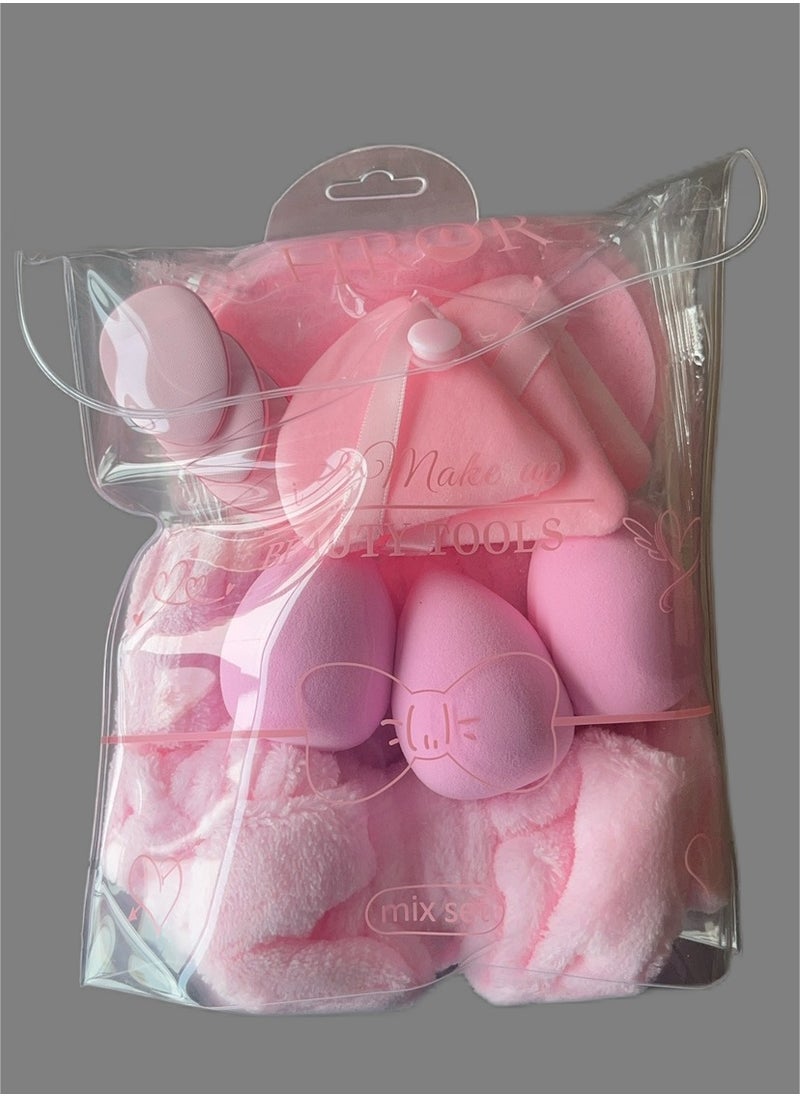 KHAJUL 15-Piece Spa Headband and Wristband Clean Set, Includes Makeup Sponges and Face Triangle Powder Puff Skincare Beauty Blender for Washing Face,Women Gift Set(Pink)  - Image 3