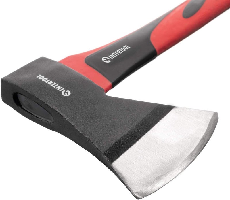 INTERTOOL 15” Camping Hatchet Axe – Compact Wood Splitting Tool with Fiberglass Shock-Resistant Handle, Small Axe for Chopping Firewood, Kindling, and Survival Gear – HT-0262 - Image 4