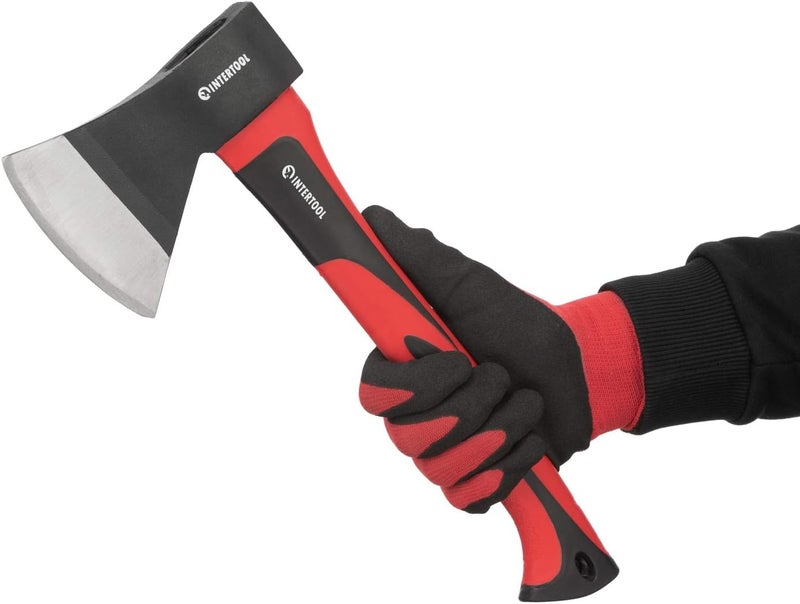 INTERTOOL 15” Camping Hatchet Axe – Compact Wood Splitting Tool with Fiberglass Shock-Resistant Handle, Small Axe for Chopping Firewood, Kindling, and Survival Gear – HT-0262 - Image 1