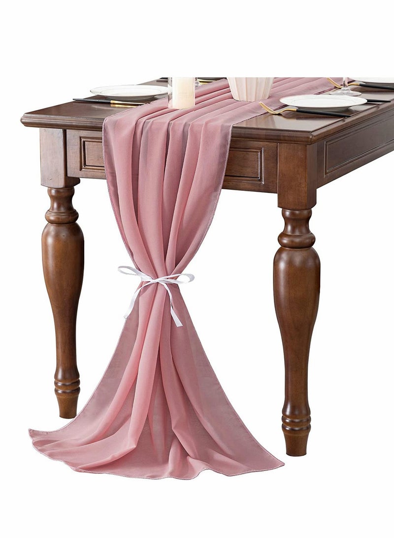 SYOSI Dusty Rose 10ft Chiffon Table Runner 27x120inches Romantic Sheer Fabric For Wedding Decorations Baby Shower Bridal And Birthday Party Cake Tulle Drapery - Image 1