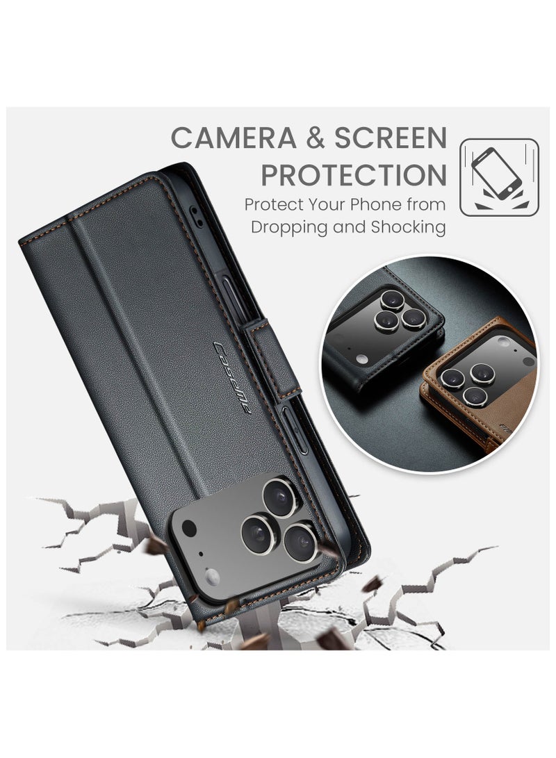 CaseMe Phone Case Luxury PU Leather Design Anti Fingerprint 023 Flip Cover Card Slot Holder Cover For IPhone 17 Pro Max (Black ) - Image 5