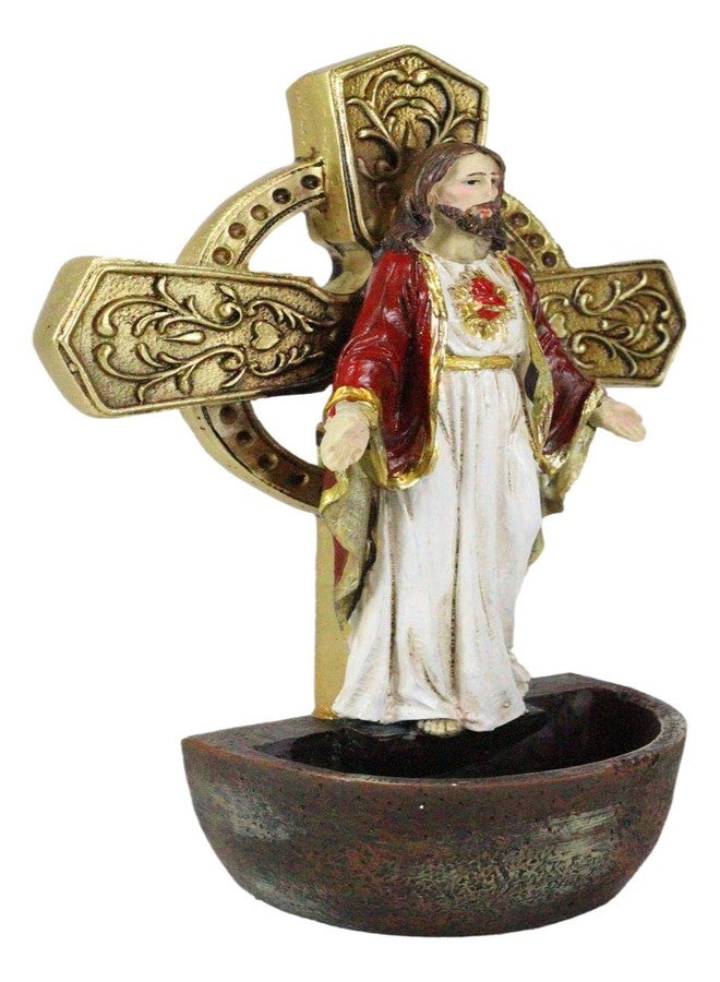 Ebros Gift Holy Golden High Cross Sacred Heart of Jesus Wall Mounted Or Desktop Dresser Plaque Holy Water Font Catholic Church Themed Religious Sacrament Accent Decor Figurine - Image 3