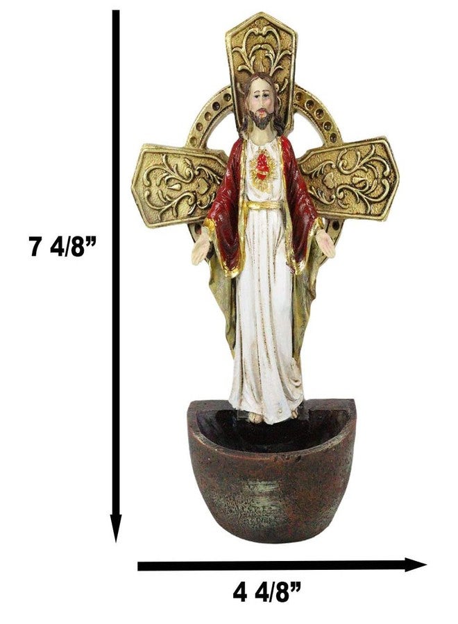 Ebros Gift Holy Golden High Cross Sacred Heart of Jesus Wall Mounted Or Desktop Dresser Plaque Holy Water Font Catholic Church Themed Religious Sacrament Accent Decor Figurine - Image 2