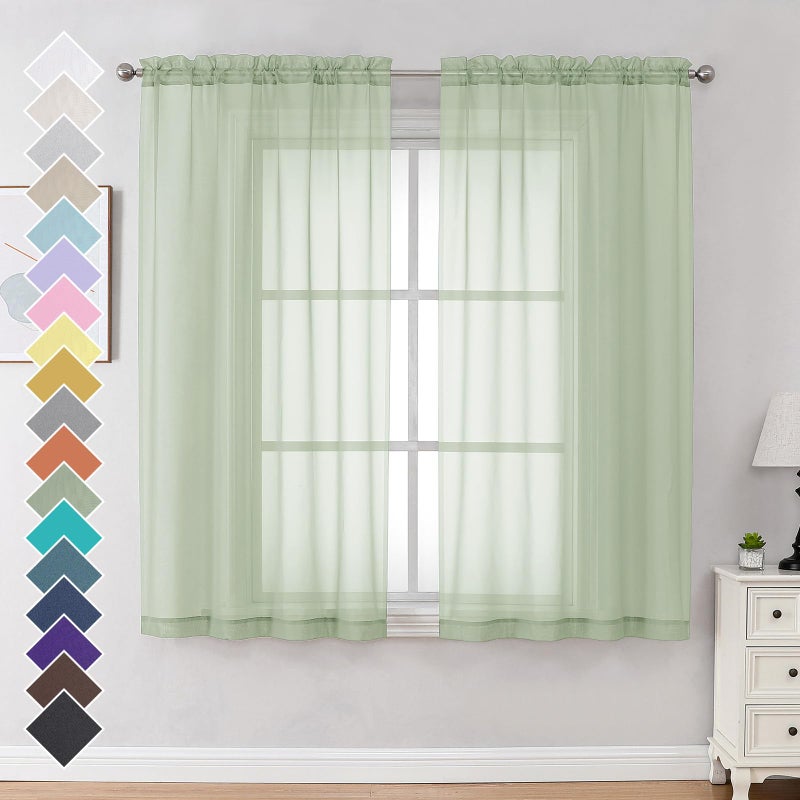 OVZME Light Green Sheer Curtains 63 Inches Long 2 Panels - Soft Light Filtering Window Sheer Panels for Living Room/Bedroom  Top Dual Rod Pocket  1 Pair  Each 42Wx63L Inches - Image 1