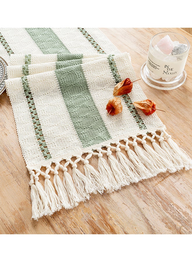 Fancy Homi عداء طاولة ماكرامي بوهيمي أنيق لتزيين المنزل، طراز المزرعة مع خيوط، مثالي للحفلات البوهيمية - 30x183 سم - أخضر مريمي - Image 1