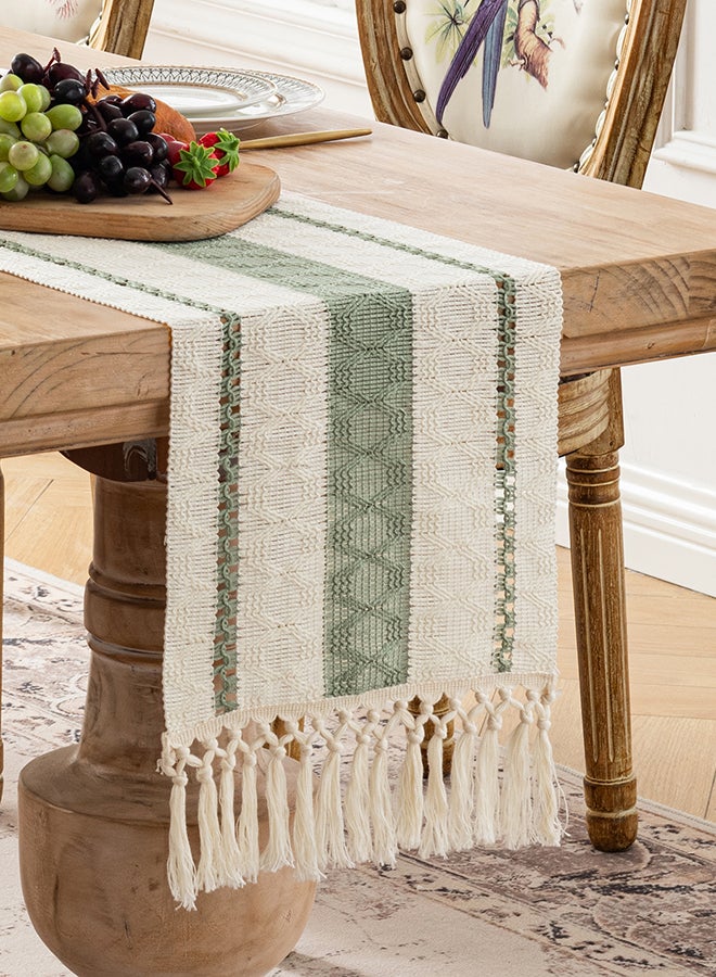Fancy Homi عداء طاولة ماكرامي بوهيمي أنيق لتزيين المنزل، طراز المزرعة مع خيوط، مثالي للحفلات البوهيمية - 30x183 سم - أخضر مريمي - Image 4