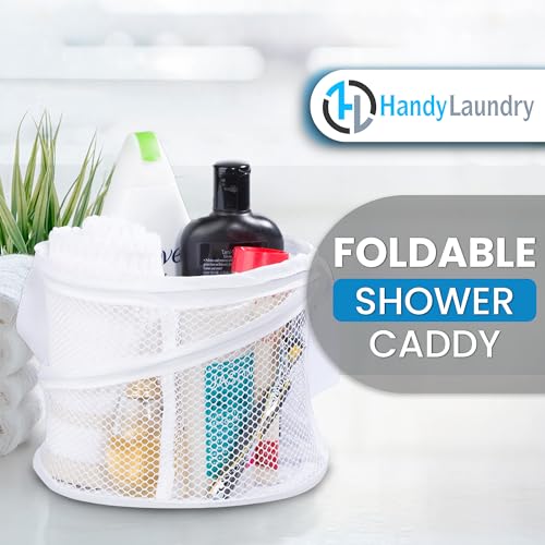 Handy Laundry Foldable Shower Caddy - Collapsible, Portable, Drainage Hole, Carry Handle, Large Compartments, Great Organizer for Camp, Travel, Gym, and Dorm (White) - Image 2