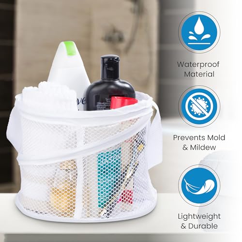 Handy Laundry Foldable Shower Caddy - Collapsible, Portable, Drainage Hole, Carry Handle, Large Compartments, Great Organizer for Camp, Travel, Gym, and Dorm (White) - Image 4