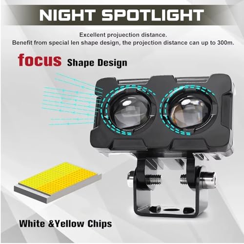 OTO2EYE Super Bright LED Fog Light Lens Projector, Dual Colour White and Yellow, Triple Mode, For Motorbikes, Cars, Scooties, ATVs (White, Pack of 2) - Image 2