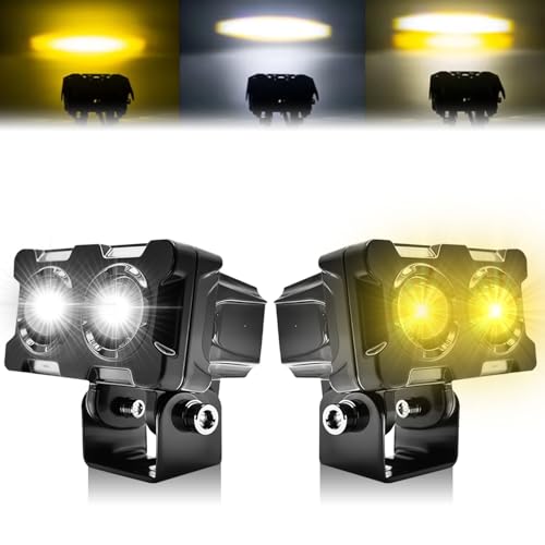 OTO2EYE Super Bright LED Fog Light Lens Projector, Dual Colour White and Yellow, Triple Mode, For Motorbikes, Cars, Scooties, ATVs (White, Pack of 2) - Image 1