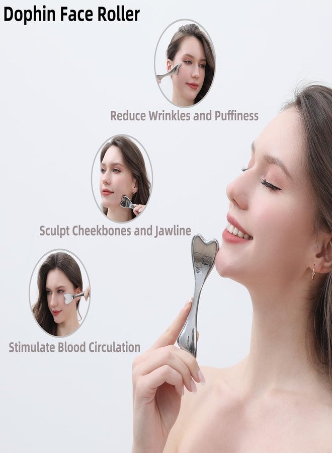 pfefe Stainless Steel Gua Sha & Face Roller, 3-in-1 Dolphin Facial Roller for Esthetician Supplies Women Gift, Skin Care Tool for Puffiness, Wrinkles, Dark Circles (1 Pc) - Image 3