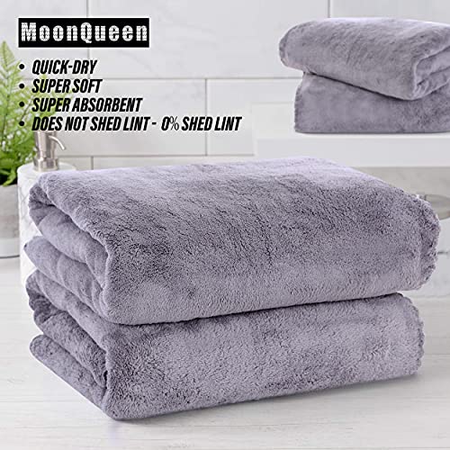 MOONQUEEN 2 Pack Premium Bath Towel Set - Quick Drying - Microfiber Coral Velvet Highly Absorbent Towels - Multipurpose Use as Bath Fitness, Bathroom, Shower, Sports, Yoga Towel (Grey) - Image 5