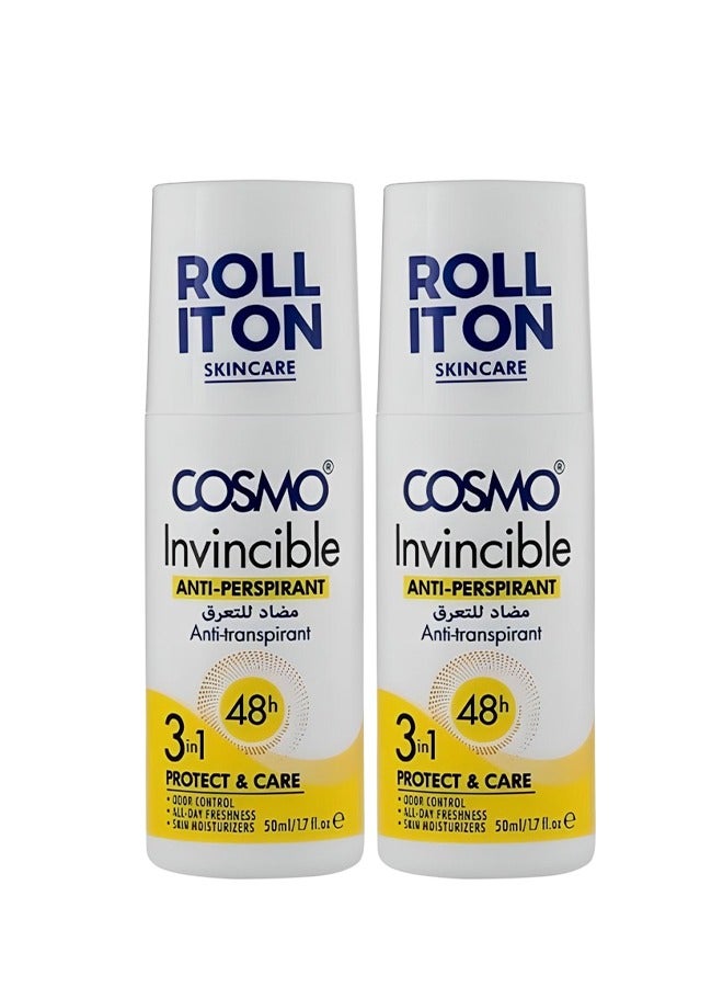 COSMO 2 Pieces Roll It On Skin Care Invincible Anti Perspirant 48h 3 in 1  - Image 1