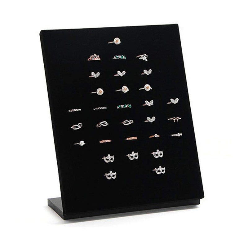 Homeanda Velvet L-Shaped 50 Slots Ring Earring Jewelry Display Tray Organizer Holder (Black) - Image 5
